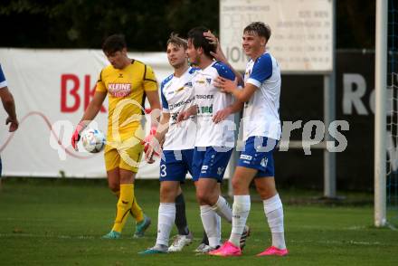 Fussball Kaerntner Liga. Treibach gegen Voelkermarkt. Torjubel Marco Paul Pirker   (Treibach). Treibach, am 18.8.2023.
Foto: Kuess
---
pressefotos, pressefotografie, kuess, qs, qspictures, sport, bild, bilder, bilddatenbank