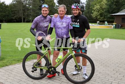 Radsport. Tour de Franz. Felix Gottwald, Franz Klammer, Marco Haller . St. Veit, am 9.8.2023.
Foto: Kuess



---
pressefotos, pressefotografie, kuess, qs, qspictures, sport, bild, bilder, bilddatenbank