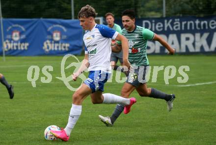 Fussball Kaerntner Liga. Treibach gegen Voelkermarkt. Alexander Kurz   (Treibach),     Marcel Hrowath (Voelkermarkt). Treibach, am 18.8.2023.
Foto: Kuess
---
pressefotos, pressefotografie, kuess, qs, qspictures, sport, bild, bilder, bilddatenbank