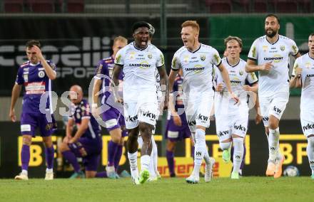 Fussball Bundesliga. SK Austria Klagenfurt gegen Cashpoint SCR Altach. Torjubel Gustavo Santos Costa   (Altach).  Klagenfurt, am 19.8.2023.
Foto: Kuess
---
pressefotos, pressefotografie, kuess, qs, qspictures, sport, bild, bilder, bilddatenbank