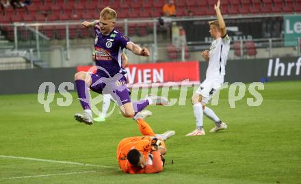 Fussball Bundesliga. SK Austria Klagenfurt gegen Cashpoint SCR Altach. Jonas Arweiler,    (Klagenfurt),  Dejan Stojanovic  (Altach).  Klagenfurt, am 19.8.2023.
Foto: Kuess
---
pressefotos, pressefotografie, kuess, qs, qspictures, sport, bild, bilder, bilddatenbank