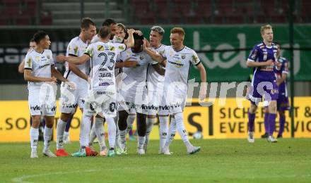 Fussball Bundesliga. SK Austria Klagenfurt gegen Cashpoint SCR Altach.  Torjubel Gustavo Santos Costa   (Altach).  Klagenfurt, am 19.8.2023.
Foto: Kuess
---
pressefotos, pressefotografie, kuess, qs, qspictures, sport, bild, bilder, bilddatenbank