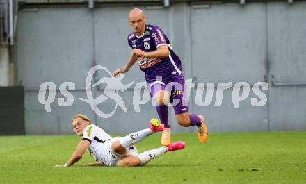 Fussball Bundesliga. SK Austria Klagenfurt gegen Cashpoint SCR Altach.  Nicolas Wimmer,  (Klagenfurt),  Noah Bischof   (Altach).  Klagenfurt, am 19.8.2023.
Foto: Kuess
---
pressefotos, pressefotografie, kuess, qs, qspictures, sport, bild, bilder, bilddatenbank