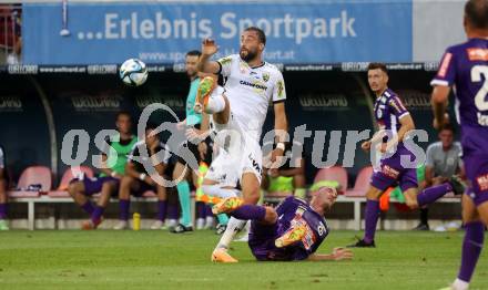 Fussball Bundesliga. SK Austria Klagenfurt gegen Cashpoint SCR Altach.  Nicolas Wimmer,   (Klagenfurt),  Atdhe Nuhiu  (Altach).  Klagenfurt, am 19.8.2023.
Foto: Kuess
---
pressefotos, pressefotografie, kuess, qs, qspictures, sport, bild, bilder, bilddatenbank