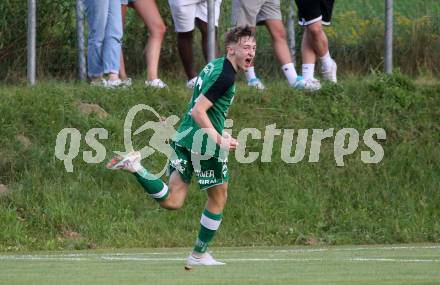 Fussball Kaerntner Liga. Lendorf gegen Spittal.  Torjubel Michael Morgenstern    (Lendorf). Lendorf am 25.8.2023.
Foto: Kuess
---
pressefotos, pressefotografie, kuess, qs, qspictures, sport, bild, bilder, bilddatenbank