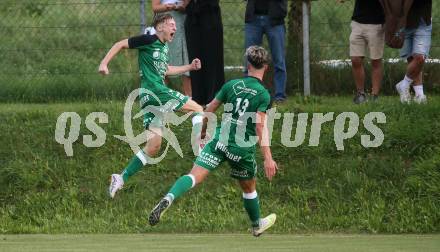 Fussball Kaerntner Liga. Lendorf gegen Spittal.  Torjubel Michael Morgenstern    (Lendorf). Lendorf am 25.8.2023.
Foto: Kuess
---
pressefotos, pressefotografie, kuess, qs, qspictures, sport, bild, bilder, bilddatenbank