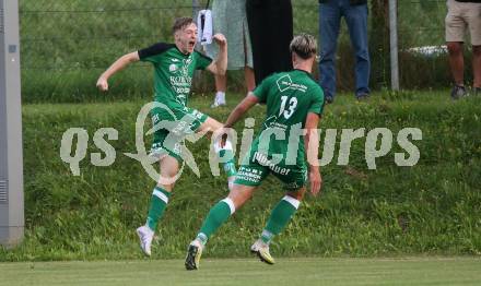 Fussball Kaerntner Liga. Lendorf gegen Spittal.  Torjubel Michael Morgenstern    (Lendorf). Lendorf am 25.8.2023.
Foto: Kuess
---
pressefotos, pressefotografie, kuess, qs, qspictures, sport, bild, bilder, bilddatenbank