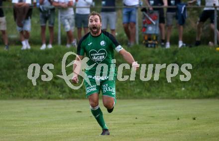 Fussball Kaerntner Liga. Lendorf gegen Spittal.  Torjubel Mario Zagler   (Lendorf). Lendorf am 25.8.2023.
Foto: Kuess
---
pressefotos, pressefotografie, kuess, qs, qspictures, sport, bild, bilder, bilddatenbank