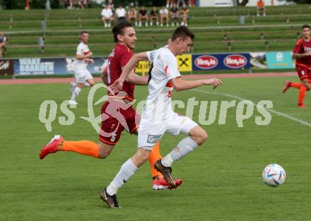 Fussball Unterliga West. Lienz gegen Woelfnitz   Lukas Schrott (Lienz),   Johannes Mederer   (Woelfnitz). Lienz am 26.8.2023.
Foto: Kuess
---
pressefotos, pressefotografie, kuess, qs, qspictures, sport, bild, bilder, bilddatenbank