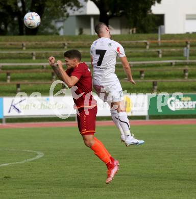 Fussball Unterliga West. Lienz gegen Woelfnitz   Antonel Cabraja (Lienz),   Aljaz Tot  (Woelfnitz). Lienz am 26.8.2023.
Foto: Kuess
---
pressefotos, pressefotografie, kuess, qs, qspictures, sport, bild, bilder, bilddatenbank