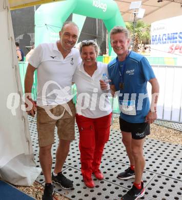 Kaernten laeuft.   Michael Kummerer, Christiane Loinig, Arno Arthofer.  KLagenfurt, am 27.8.2023.
Foto: Kuess
---
pressefotos, pressefotografie, kuess, qs, qspictures, sport, bild, bilder, bilddatenbank