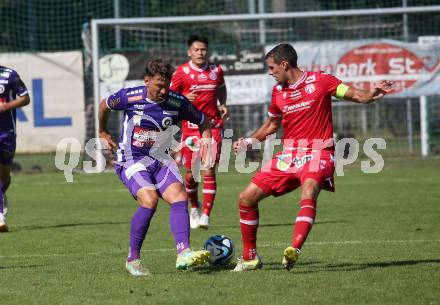 Fussball.  Testspiel. Austria Klagenfurt gegen GAK. Christopher Wernitznig (Klagenfurt), Marco Perchtold (GAK). Viktring, 8.9.2023.
Foto: Kuess
---
pressefotos, pressefotografie, kuess, qs, qspictures, sport, bild, bilder, bilddatenbank