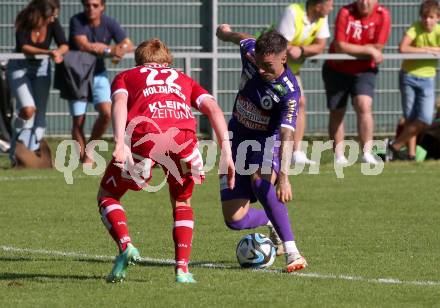 Fussball.  Testspiel. Austria Klagenfurt gegen GAK. Sinan Karweina  (Klagenfurt),  Felix Holzhacker (GAK). Viktring, 8.9.2023.
Foto: Kuess
---
pressefotos, pressefotografie, kuess, qs, qspictures, sport, bild, bilder, bilddatenbank