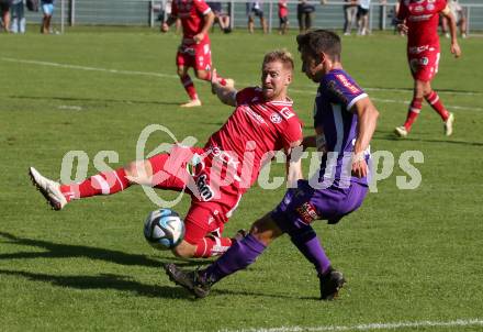 Fussball.  Testspiel. Austria Klagenfurt gegen GAK.  Till Schumacher, (Klagenfurt),  Markus Rusek  (GAK). Viktring, 8.9.2023.
Foto: Kuess
---
pressefotos, pressefotografie, kuess, qs, qspictures, sport, bild, bilder, bilddatenbank