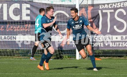 Fussball Kaerntner Liga. Kraig gegen Spittal.  Torjubel Sebastian Hertelt, Martin Franz Alexander Lamzari  (Kraig). Kraig, am 9.9.2023.
Foto: Kuess
---
pressefotos, pressefotografie, kuess, qs, qspictures, sport, bild, bilder, bilddatenbank