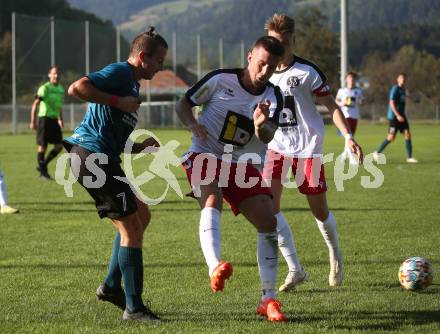 Fussball Kaerntner Liga. Kraig gegen Spittal. Georg Pirker   (Kraig),  Igor Kondic  (Spittal). Kraig, am 9.9.2023.
Foto: Kuess
---
pressefotos, pressefotografie, kuess, qs, qspictures, sport, bild, bilder, bilddatenbank