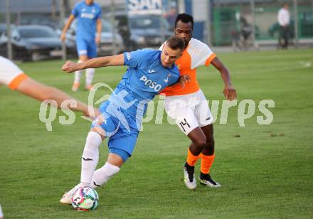 Fussball Kaerntner Liga. SAK gegen Donau. Marko Gajic    (SAK),   Boyo Jarjue (Donau). Klagenfurt, am 15.9.2023.
Foto: Kuess
---
pressefotos, pressefotografie, kuess, qs, qspictures, sport, bild, bilder, bilddatenbank