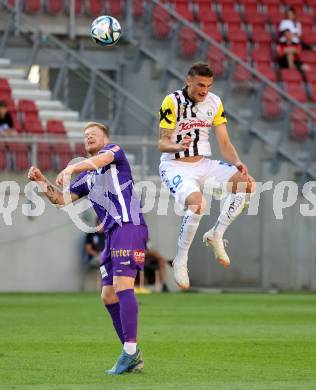 Fussball Bundesliga. SK Austria Klagenfurt gegen LASK.  Jonas Arweiler, (Klagenfurt),  Philipp Ziereis    (LASK).  Klagenfurt, am 16.9.2023.
Foto: Kuess
---
pressefotos, pressefotografie, kuess, qs, qspictures, sport, bild, bilder, bilddatenbank