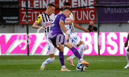 Fussball Bundesliga. SK Austria Klagenfurt gegen LASK.  Andrew Irving,  (Klagenfurt),   Felix Luckeneder  (LASK).  Klagenfurt, am 16.9.2023.
Foto: Kuess
---
pressefotos, pressefotografie, kuess, qs, qspictures, sport, bild, bilder, bilddatenbank