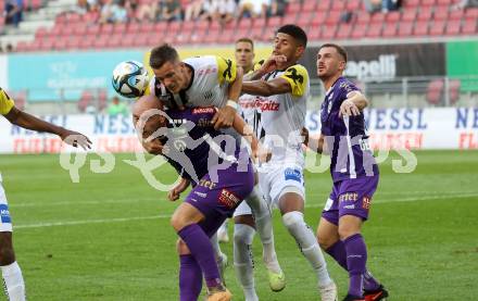 Fussball Bundesliga. SK Austria Klagenfurt gegen LASK.   Nicolas Wimmer, (Klagenfurt),    Felix Luckeneder  (LASK).  Klagenfurt, am 16.9.2023.
Foto: Kuess
---
pressefotos, pressefotografie, kuess, qs, qspictures, sport, bild, bilder, bilddatenbank