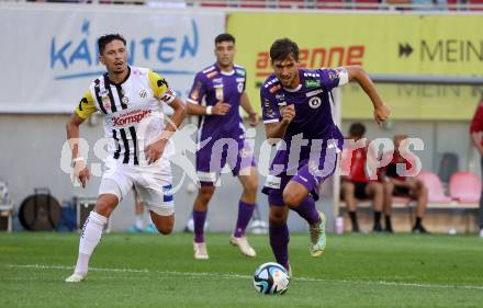 Fussball Bundesliga. SK Austria Klagenfurt gegen LASK.  Thorsten Mahrer, (Klagenfurt),    Robert Zulj  (LASK).  Klagenfurt, am 16.9.2023.
Foto: Kuess
---
pressefotos, pressefotografie, kuess, qs, qspictures, sport, bild, bilder, bilddatenbank