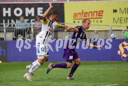 Fussball Bundesliga. SK Austria Klagenfurt gegen LASK.   Florian Jaritz, (Klagenfurt),  Philipp Ziereis   (LASK).  Klagenfurt, am 16.9.2023.
Foto: Kuess
---
pressefotos, pressefotografie, kuess, qs, qspictures, sport, bild, bilder, bilddatenbank