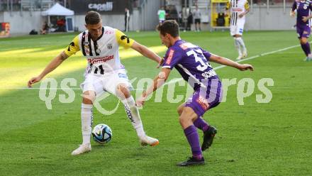 Fussball Bundesliga. SK Austria Klagenfurt gegen LASK.   Till Schumacher, (Klagenfurt),    Philipp Ziereis  (LASK).  Klagenfurt, am 16.9.2023.
Foto: Kuess
---
pressefotos, pressefotografie, kuess, qs, qspictures, sport, bild, bilder, bilddatenbank