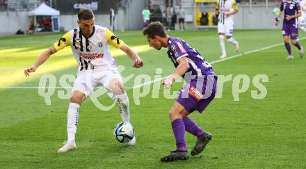 Fussball Bundesliga. SK Austria Klagenfurt gegen LASK.   Till Schumacher, (Klagenfurt),    Philipp Ziereis  (LASK).  Klagenfurt, am 16.9.2023.
Foto: Kuess
---
pressefotos, pressefotografie, kuess, qs, qspictures, sport, bild, bilder, bilddatenbank