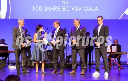 Eishockey Bundesliga. 100 Jahr Feier VSV.   Landeshauptmann Peter Kaiser, Buergermeister Guenther Albel, Ute Pichler, Andreas Schwab, Christian Feichtinger, Alexander Antonitsch. Villach, am 21.9.2023.
Foto: Kuess
www.qspictures.net
---
pressefotos, pressefotografie, kuess, qs, qspictures, sport, bild, bilder, bilddatenbank