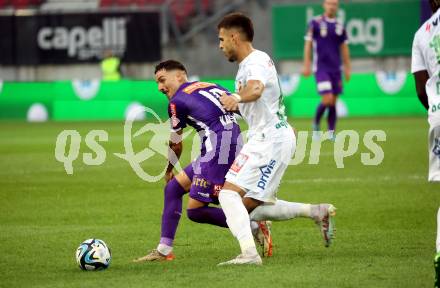 Fussball Bundesliga. SK Austria Klagenfurt gegen SC Austria Lustenau.    Sinan Karweina, (Klagenfurt), Darijo Grujcic    (Lustenau).  Klagenfurt, am 23.9.2023.
Foto: Kuess
---
pressefotos, pressefotografie, kuess, qs, qspictures, sport, bild, bilder, bilddatenbank