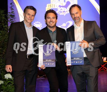 Eishockey Bundesliga. 100 Jahr Feier VSV.   Christian Reichel, Philipp Edlinger, Albin Tilli. Villach, am 21.9.2023.
Foto: Kuess
www.qspictures.net
---
pressefotos, pressefotografie, kuess, qs, qspictures, sport, bild, bilder, bilddatenbank