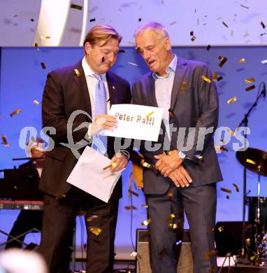 Eishockey Bundesliga. 100 Jahr Feier VSV. Buergermeister Guenther Albel. Peter Raffl. Villach, am 21.9.2023.
Foto: Kuess
www.qspictures.net
---
pressefotos, pressefotografie, kuess, qs, qspictures, sport, bild, bilder, bilddatenbank