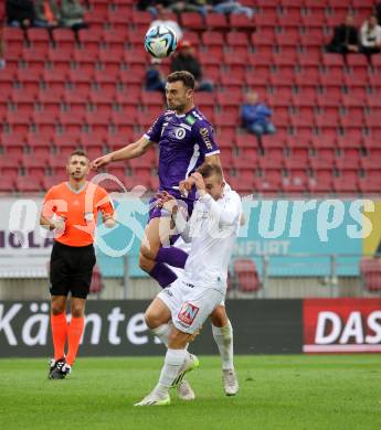 Fussball Bundesliga. SK Austria Klagenfurt gegen SC Austria Lustenau.  Andrew Irving,   (Klagenfurt),   Torben Bjarne Rhein (Lustenau).  Klagenfurt, am 23.9.2023.
Foto: Kuess
---
pressefotos, pressefotografie, kuess, qs, qspictures, sport, bild, bilder, bilddatenbank