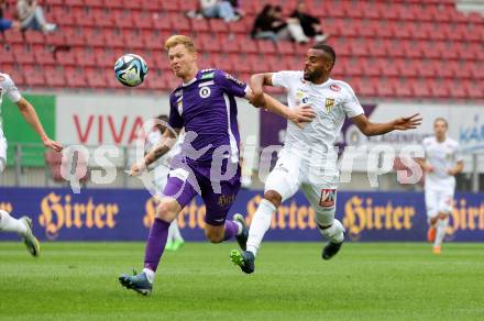 Fussball Bundesliga. SK Austria Klagenfurt gegen SC Austria Lustenau.  Jonas Arweiler,    (Klagenfurt),  Dos Santos Gomes Anderson  (Lustenau).  Klagenfurt, am 23.9.2023.
Foto: Kuess
---
pressefotos, pressefotografie, kuess, qs, qspictures, sport, bild, bilder, bilddatenbank