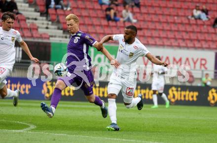 Fussball Bundesliga. SK Austria Klagenfurt gegen SC Austria Lustenau.  Jonas Arweiler,   (Klagenfurt),   Dos Santos Gomes Anderson  (Lustenau).  Klagenfurt, am 23.9.2023.
Foto: Kuess
---
pressefotos, pressefotografie, kuess, qs, qspictures, sport, bild, bilder, bilddatenbank