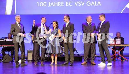 Eishockey Bundesliga. 100 Jahr Feier VSV.   Landeshauptmann Peter Kaiser, Buergermeister Guenther Albel, Ute Pichler, Andreas Schwab, Christian Feichtinger, Alexander Antonitsch. Villach, am 21.9.2023.
Foto: Kuess
www.qspictures.net
---
pressefotos, pressefotografie, kuess, qs, qspictures, sport, bild, bilder, bilddatenbank