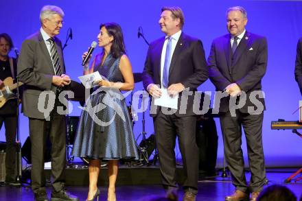 Eishockey Bundesliga. 100 Jahr Feier VSV.   Landeshauptmann Peter Kaiser, Buergermeister Guenther Albel, Ute Pichler, Andreas Schwab, Christian Feichtinger. Villach, am 21.9.2023.
Foto: Kuess
www.qspictures.net
---
pressefotos, pressefotografie, kuess, qs, qspictures, sport, bild, bilder, bilddatenbank