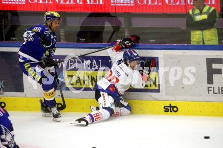 EBEL. Eishockey Bundesliga. EC VSV gegen HC Innsbruck Die Haie.   Alex Wall  (VSV), Martin Ulmer  (Innsbruck). Villach, am 22.9.2023
Foto: Kuess
www.qspictures.net
---
pressefotos, pressefotografie, kuess, qs, qspictures, sport, bild, bilder, bilddatenbank