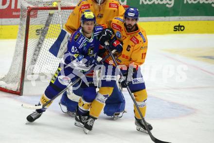 EBEL. Eishockey Bundesliga. EC VSV gegen Asiago Hockey.    Benjamin Lanzinger, (VSV),    Lorenzo Casetti (Asiago). Villach, am 26.9.2023
Foto: Kuess
www.qspictures.net
---
pressefotos, pressefotografie, kuess, qs, qspictures, sport, bild, bilder, bilddatenbank