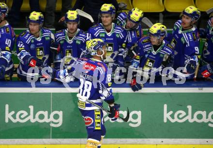 EBEL. Eishockey Bundesliga. EC VSV gegen Asiago Hockey.   Torjubel Anthony Luciani  (VSV).  Villach, am 26.9.2023
Foto: Kuess
www.qspictures.net
---
pressefotos, pressefotografie, kuess, qs, qspictures, sport, bild, bilder, bilddatenbank