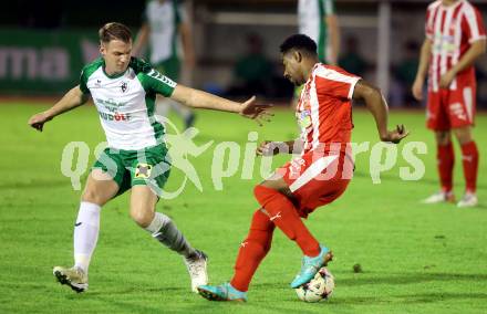 Fussball. Kaerntner Liga. Voelkermarkt gegen KAC.  Matthias Possautz (Voelkermarkt),   Sandro Jose Da Silva (KAC). Voelkermarkt, 29.9.2023.
Foto: Kuess
www.qspictures.net
---
pressefotos, pressefotografie, kuess, qs, qspictures, sport, bild, bilder, bilddatenbank