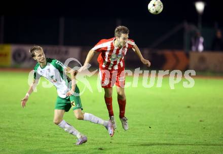 Fussball. Kaerntner Liga. Voelkermarkt gegen KAC. Mario Michael Kuester  (Voelkermarkt),    Maximilian Hubert Watscher (KAC). Voelkermarkt, 29.9.2023.
Foto: Kuess
www.qspictures.net
---
pressefotos, pressefotografie, kuess, qs, qspictures, sport, bild, bilder, bilddatenbank