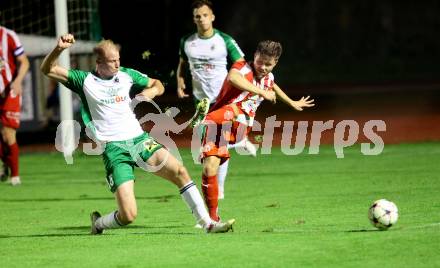 Fussball. Kaerntner Liga. Voelkermarkt gegen KAC.  Matthias Maierhofer  (Voelkermarkt),   Florian Richard Peterl (KAC). Voelkermarkt, 29.9.2023.
Foto: Kuess
www.qspictures.net
---
pressefotos, pressefotografie, kuess, qs, qspictures, sport, bild, bilder, bilddatenbank