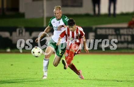 Fussball. Kaerntner Liga. Voelkermarkt gegen KAC.  Matthias Maierhofer  (Voelkermarkt),   Veron Siriniqi (KAC). Voelkermarkt, 29.9.2023.
Foto: Kuess
www.qspictures.net
---
pressefotos, pressefotografie, kuess, qs, qspictures, sport, bild, bilder, bilddatenbank