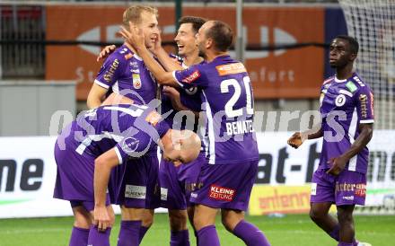 Fussball Bundesliga. SK Austria Klagenfurt gegen FC Red Bull Salzburg. Torjubel Florian Jaritz, Nicolas Wimmer, Till Schumacher, Rico Benatelli, Solomon Bonnah   (Klagenfurt).  Klagenfurt, am 8.10.2023.
Foto: Kuess
---
pressefotos, pressefotografie, kuess, qs, qspictures, sport, bild, bilder, bilddatenbank