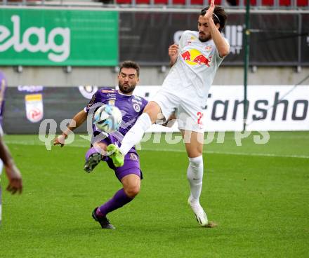 Fussball Bundesliga. SK Austria Klagenfurt gegen FC Red Bull Salzburg. Rico Benatelli,    (Klagenfurt),   Roko Simic (Salzburg).  Klagenfurt, am 8.10.2023.
Foto: Kuess
---
pressefotos, pressefotografie, kuess, qs, qspictures, sport, bild, bilder, bilddatenbank