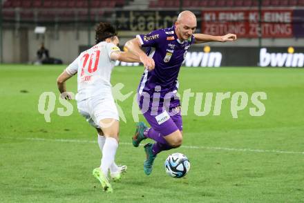 Fussball Bundesliga. SK Austria Klagenfurt gegen FC Red Bull Salzburg. Nicolas Wimmer,   (Klagenfurt),  Amar Dedic   (Salzburg).  Klagenfurt, am 8.10.2023.
Foto: Kuess
---
pressefotos, pressefotografie, kuess, qs, qspictures, sport, bild, bilder, bilddatenbank