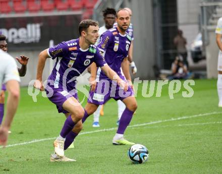 Fussball Bundesliga. SK Austria Klagenfurt gegen FC Red Bull Salzburg.  Andrew Irving  (Klagenfurt).  Klagenfurt, am 8.10.2023.
Foto: Kuess
---
pressefotos, pressefotografie, kuess, qs, qspictures, sport, bild, bilder, bilddatenbank