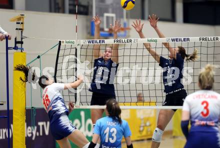 Volleyball. CEV Volleyball Challenge Cup 2024  Women. ATSC Wildcats gegen ZOK UB (SRB).  HOLZINGER Nicole, JONTES Katja   (Wildcats). Klagenfurt, am 11.10.2023.
Foto: Kuess
www.qspictures.net
---
pressefotos, pressefotografie, kuess, qs, qspictures, sport, bild, bilder, bilddatenbank