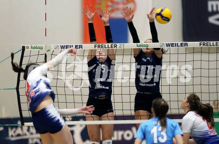 Volleyball. CEV Volleyball Challenge Cup 2024  Women. ATSC Wildcats gegen ZOK UB (SRB).   Neiss Sara, BAJIC Nikolina  (Wildcats). Klagenfurt, am 11.10.2023.
Foto: Kuess
www.qspictures.net
---
pressefotos, pressefotografie, kuess, qs, qspictures, sport, bild, bilder, bilddatenbank